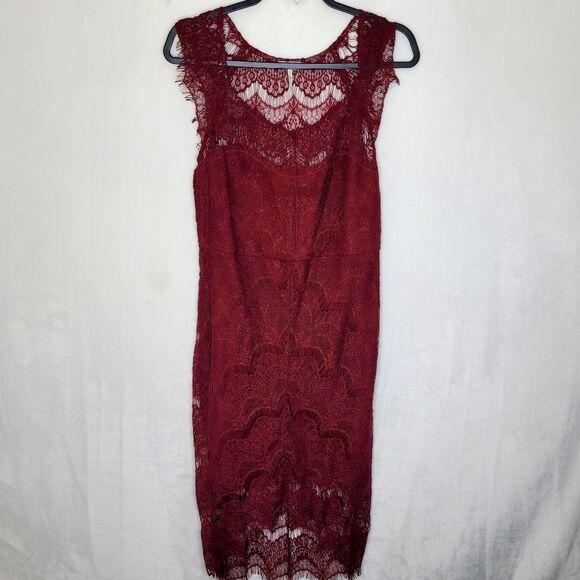 Free People Peek A Boo Cranberry Lace Slip Dress Size Medium - Picture 3 of 15